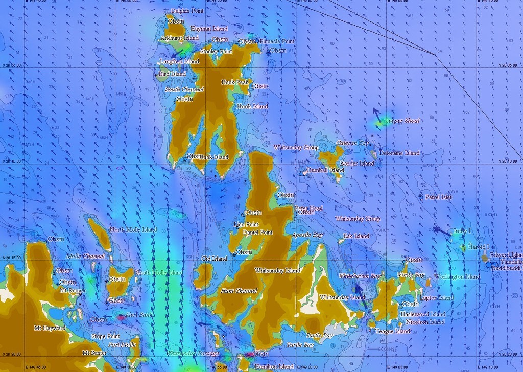Tidetech Whitsunday Tidal Stream Model Northern Area - Audi Hamilton Island Race week - images produced courtesy of Expedition Performance Systems and C- Map © Tidetech http://www.tidetech.org